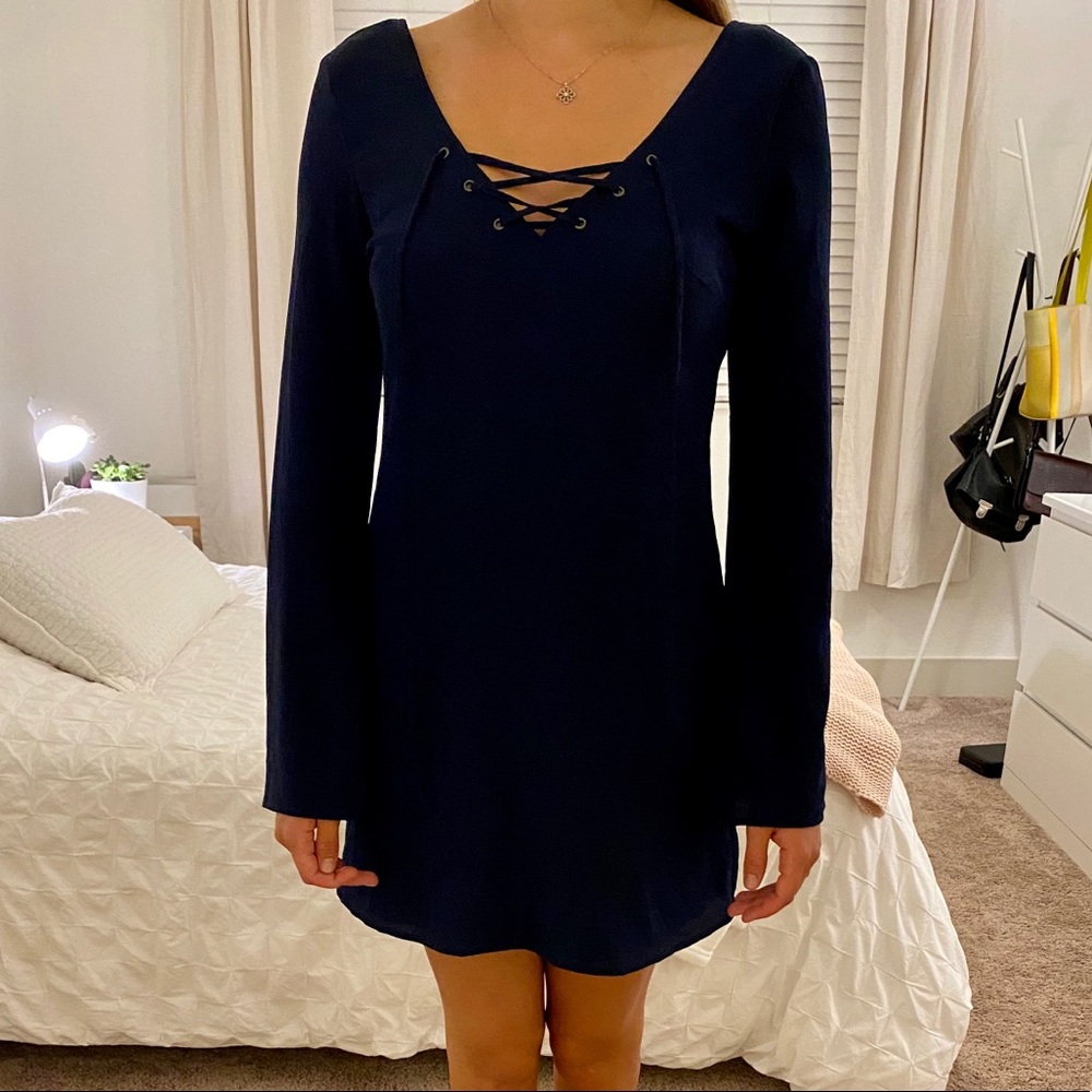 Speechless- Blue Tie Front Dress